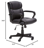 Amazon Basics Office Task Chair with Adjustable Height, 360° Swivel, Padded Armrests, Mid-Back, Rolling, 275 Pound Capacity, 24.2"D x 24"W x 34.8"H, Black Faux Leather
