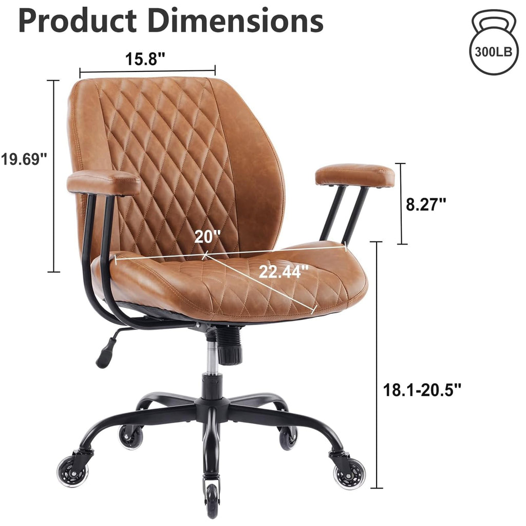 YFO Home Office Desk Chair Office Rubber Casters Ergonomic Computer Chair with Lumbar Support Adjustable Height Rolling Swivel Executive Task Armrests Chair， Brown Leather