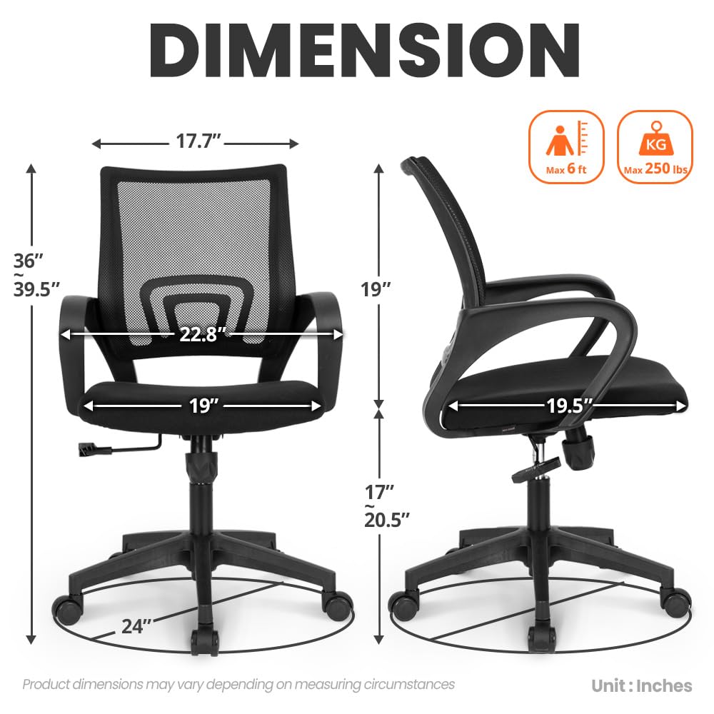 NEO CHAIR Office Computer Chair Ergonomic Mid-Back Mesh Desk Chair, Black