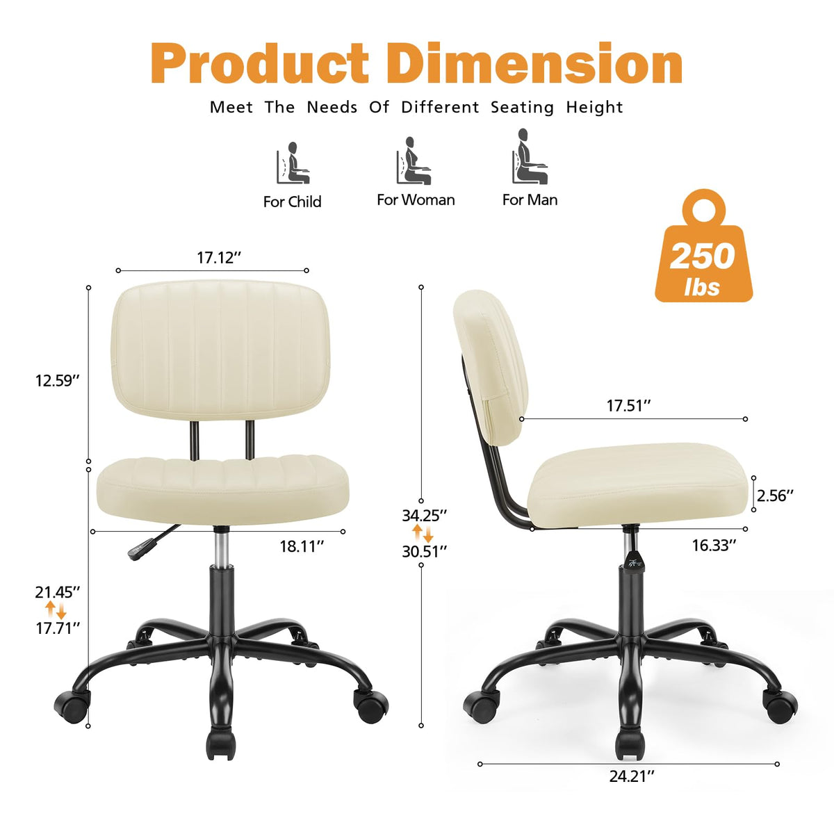 Sweetcrispy Office Desk Chair, Small Vanity Chair, Lumbar Support