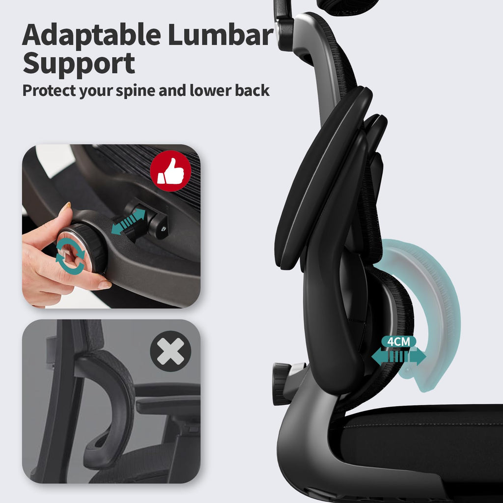 TRALT Office Chair Ergonomic Desk Chair with Lumbar Support Black, 1