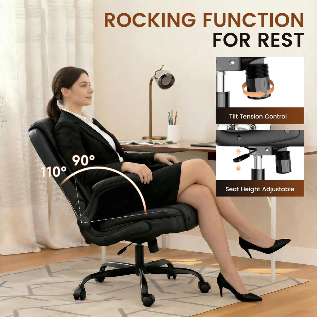 GTPLAYER PU Leather Office Chair, Home Desk Chair with Flip-up Arms, Modern