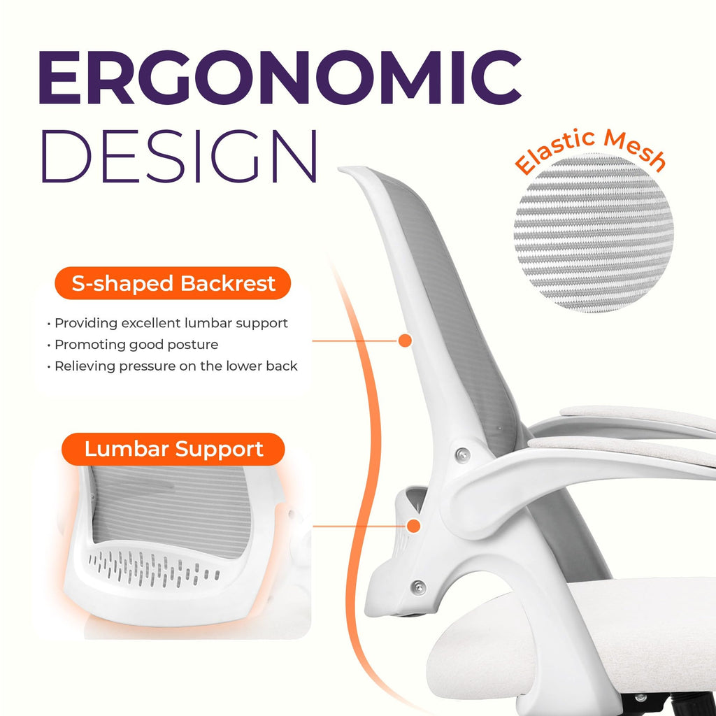 NEO CHAIR Office Desk Chair, Ergonomic Mesh with Flip-Up Armrests, Ivory