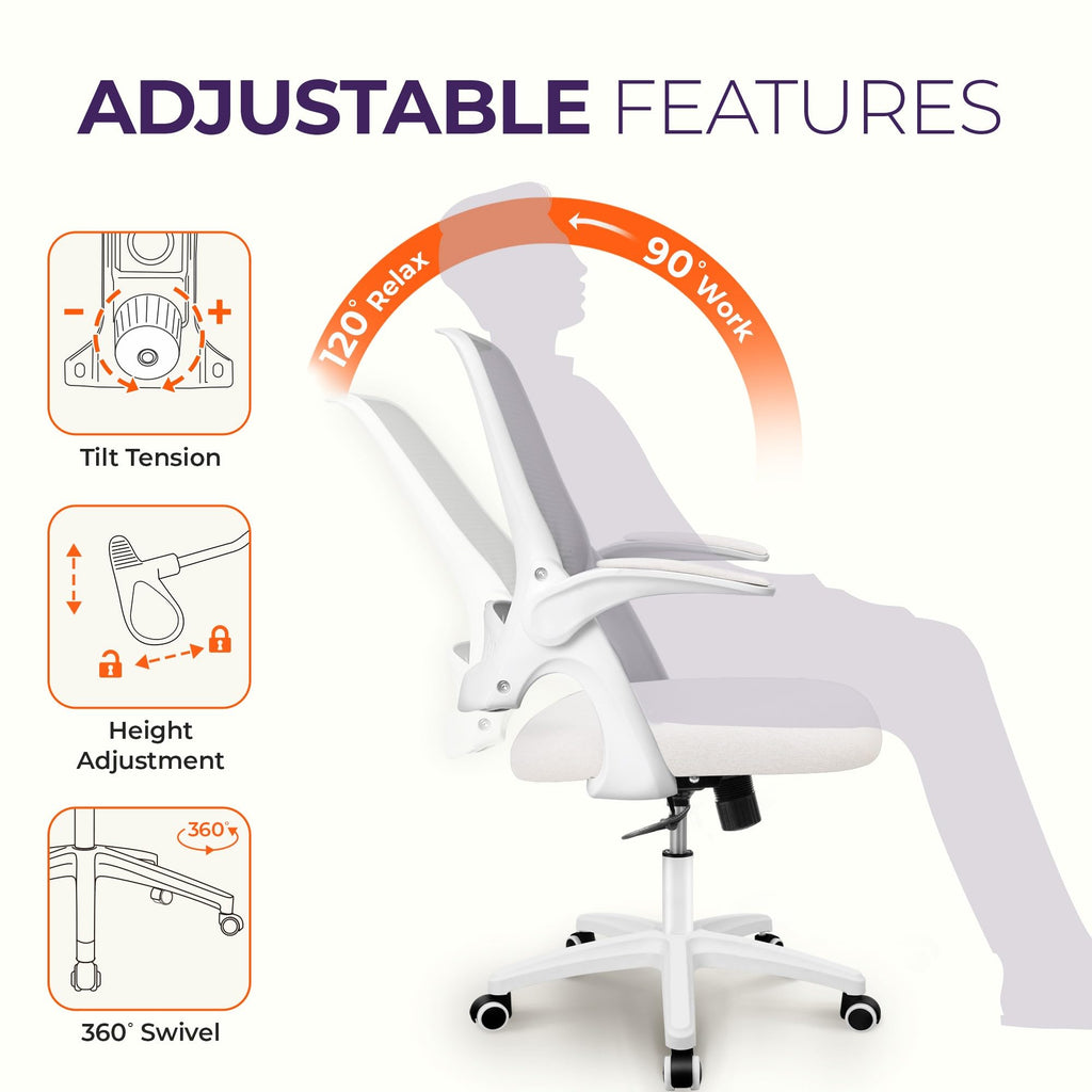 NEO CHAIR Office Desk Chair, Ergonomic Mesh with Flip-Up Armrests, Ivory