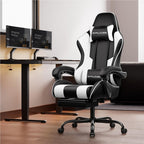 GTPLAYER Gaming Chair, Computer Chair with Footrest and Lumbar Support, Height Adjustable Game Chair with 360°-Swivel Seat and Headrest and for Office or Gaming (Pearl White)