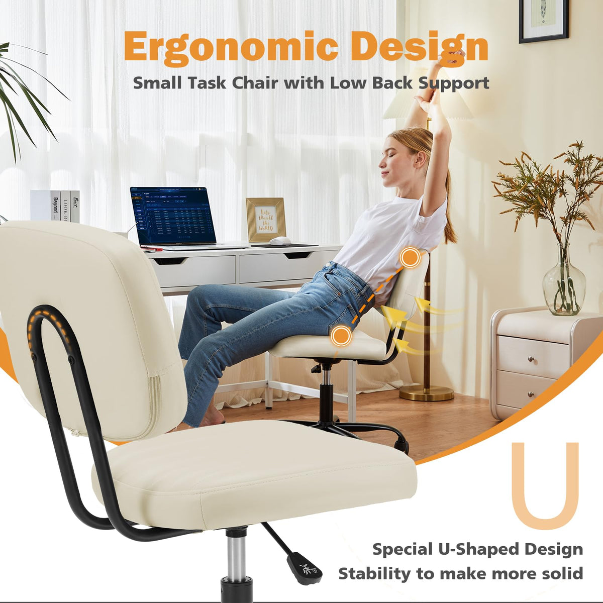 Sweetcrispy Office Desk Chair, Small Vanity Chair, Lumbar Support