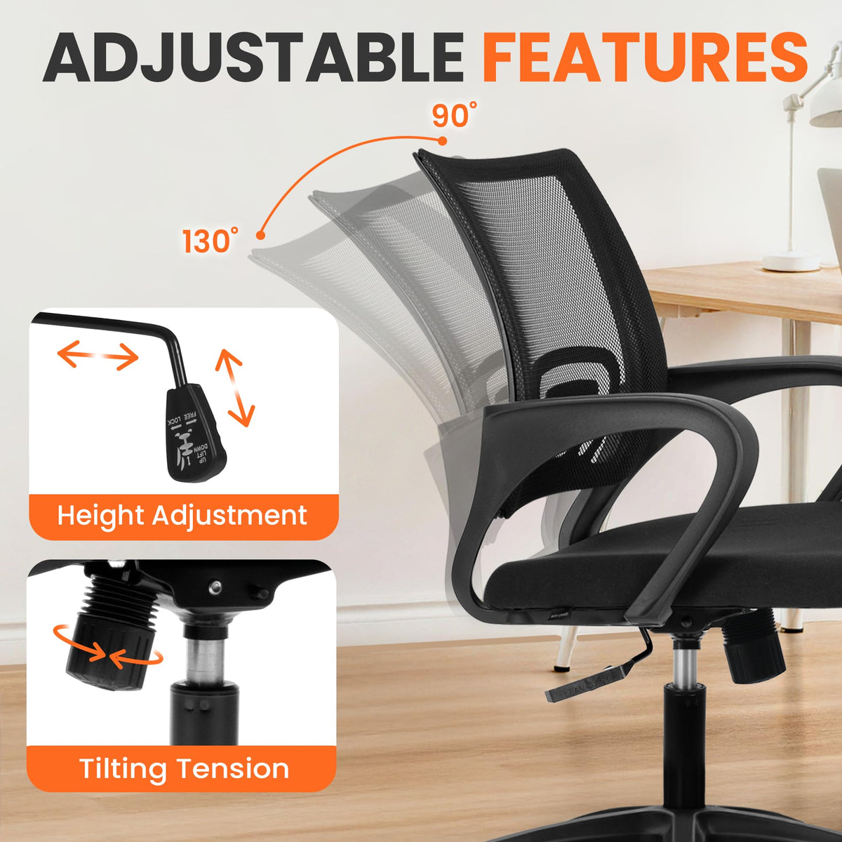 NEO CHAIR Office Computer Chair Ergonomic Mid-Back Mesh Desk Chair, Black