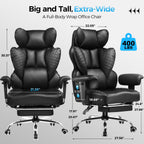 COMHOMA Big and Tall Office Chair Heavy Duty Wide Ergonomic Gaming Chair with Deluxe Embossing Designed Leather with Foot Rest, 145°Reclining Adjustable Armrests Pocket Spring Back Support and Pillow
