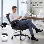 GTPOFFICE Executive Office Chair with Comfortable Lumbar Support, Ergonomic Gaming Chair with Flip-up Armrests & Zoned Pressure-Relief Cushion, Comfy PU Leather Desk Chair, Black