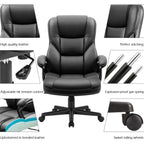 Furmax Office Executive Chair High Back Adjustable Managerial Home Desk Chair, Swivel Computer PU Leather Chair with Lumbar Support (1, Black)