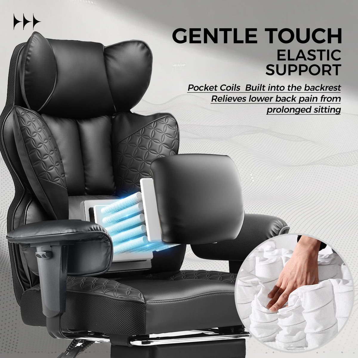 COMHOMA Big and Tall Office Chair Heavy Duty Wide Ergonomic Gaming Chair with Deluxe Embossing Designed Leather with Foot Rest, 145°Reclining Adjustable Armrests Pocket Spring Back Support and Pillow