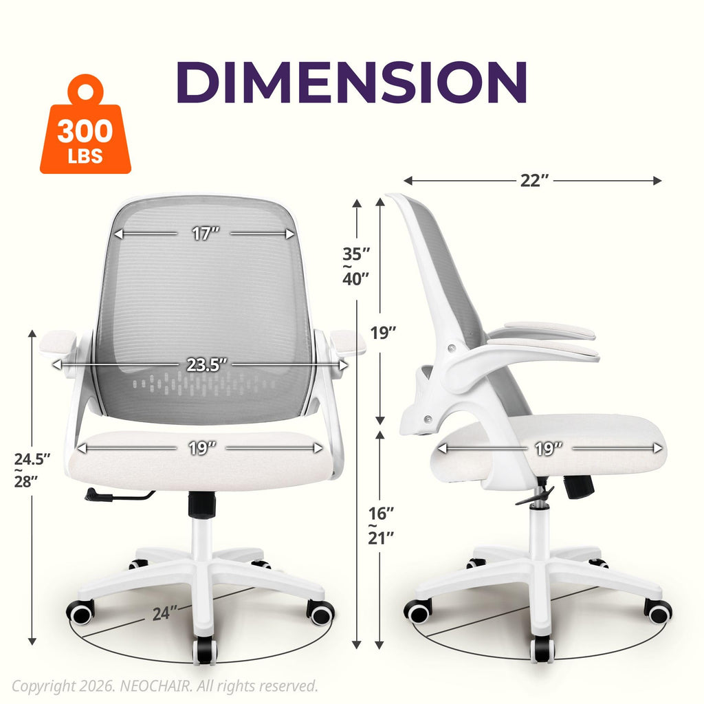 NEO CHAIR Office Desk Chair, Ergonomic Mesh with Flip-Up Armrests, Ivory