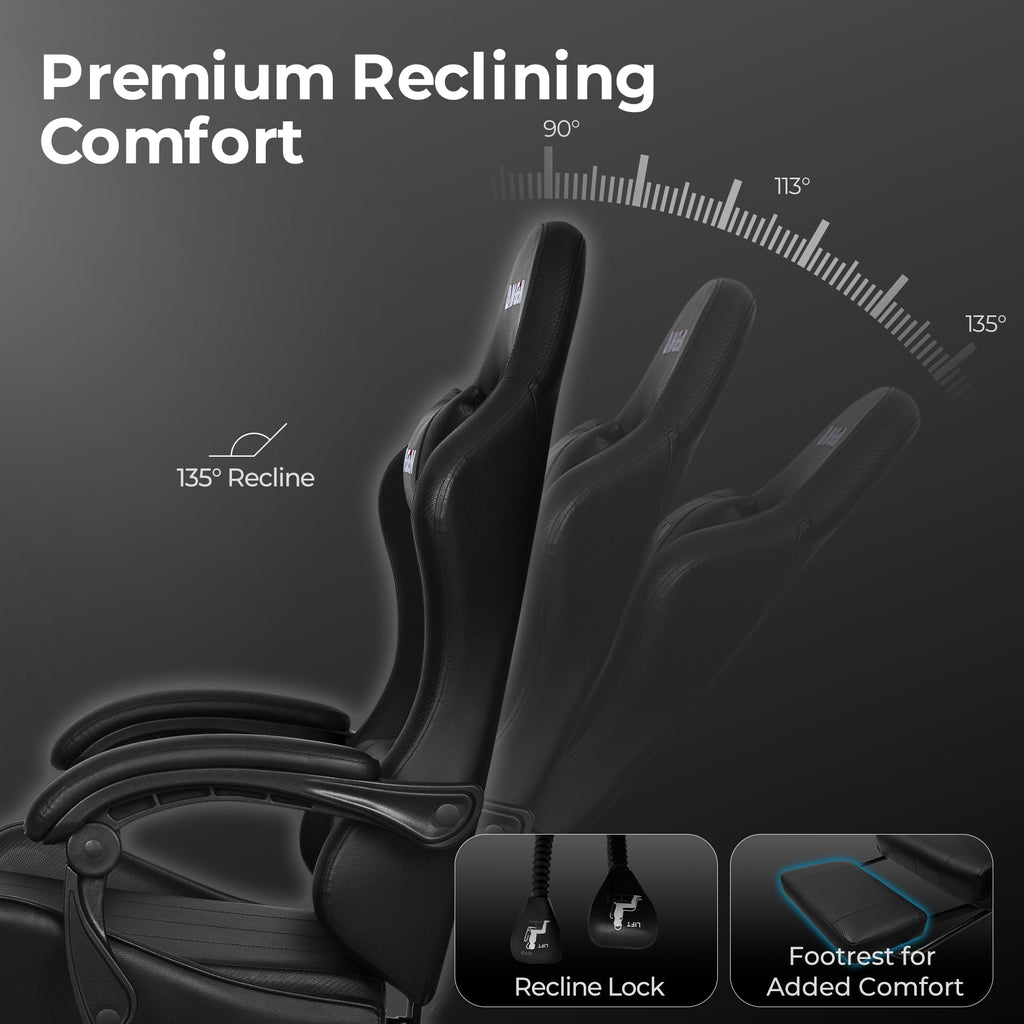N-GEN GAMING Gaming Chair with Footrest, Lumbar, High-Back, All Black