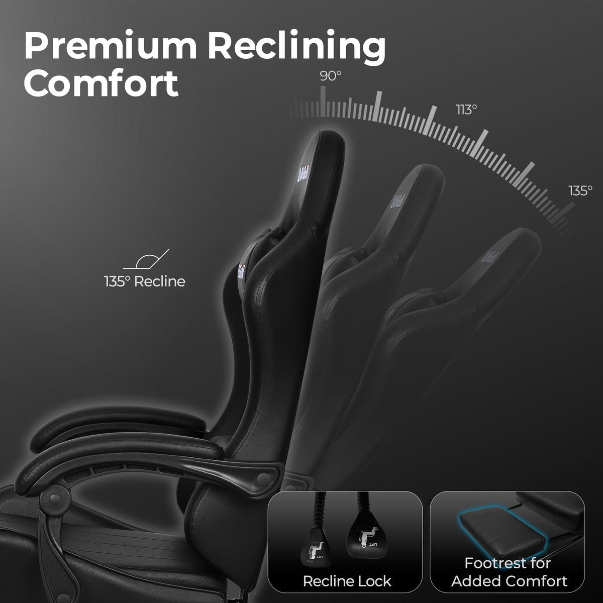 N-GEN GAMING Gaming Chair with Footrest, Lumbar, High-Back, All Black