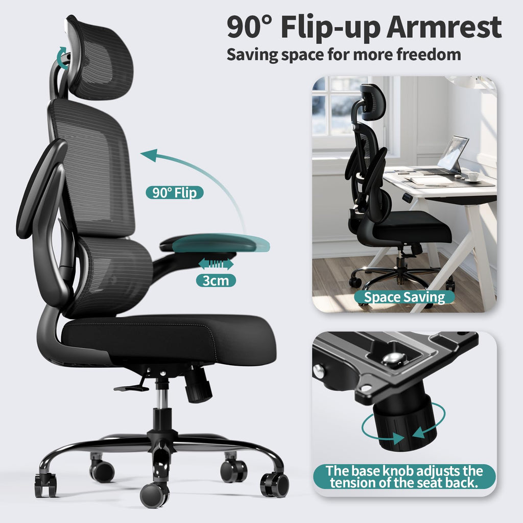 TRALT Office Chair Ergonomic Desk Chair with Lumbar Support Black, 1