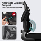TRALT Office Chair - Ergonomic Desk Chair with Adjustable Lumbar Support, Mesh Computer Chair, Executive Chairs for Home Office Comfortable Lumbar Support (Black)