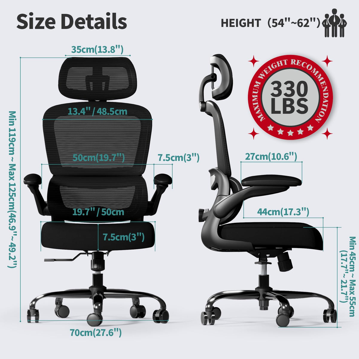 TRALT Office Chair Ergonomic Desk Chair with Lumbar Support Black, 1