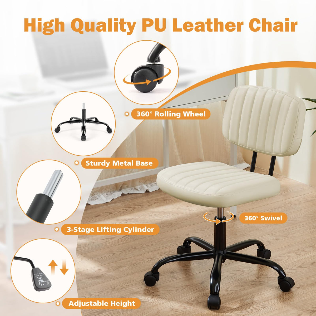 Sweetcrispy Office Desk Chair, Small Vanity Chair, Lumbar Support