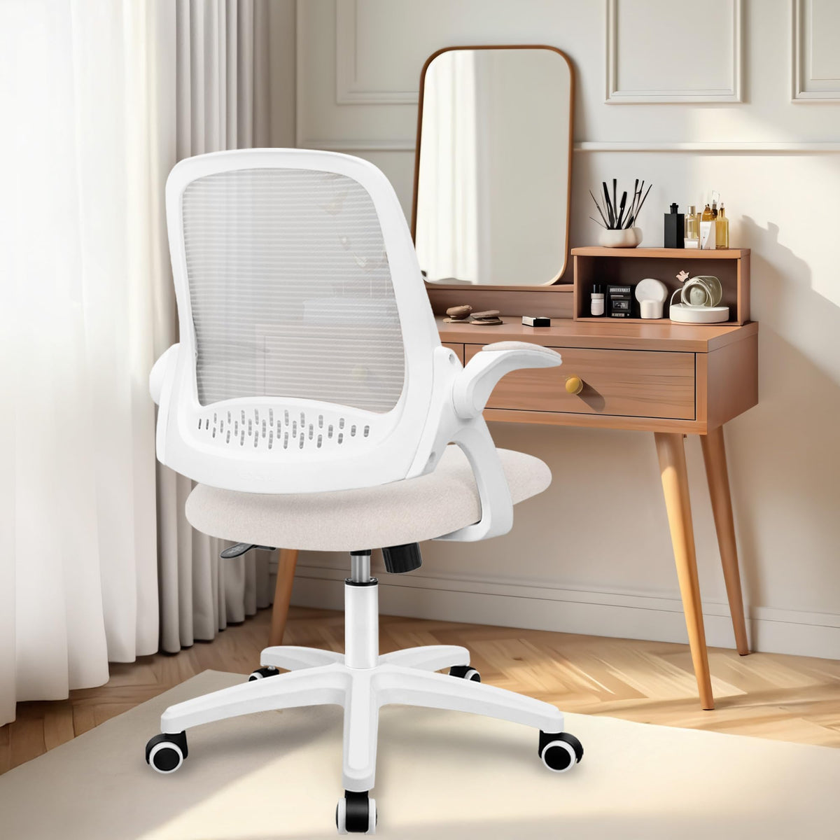 NEO CHAIR Office Desk Chair, Ergonomic Mesh with Flip-Up Armrests, Ivory