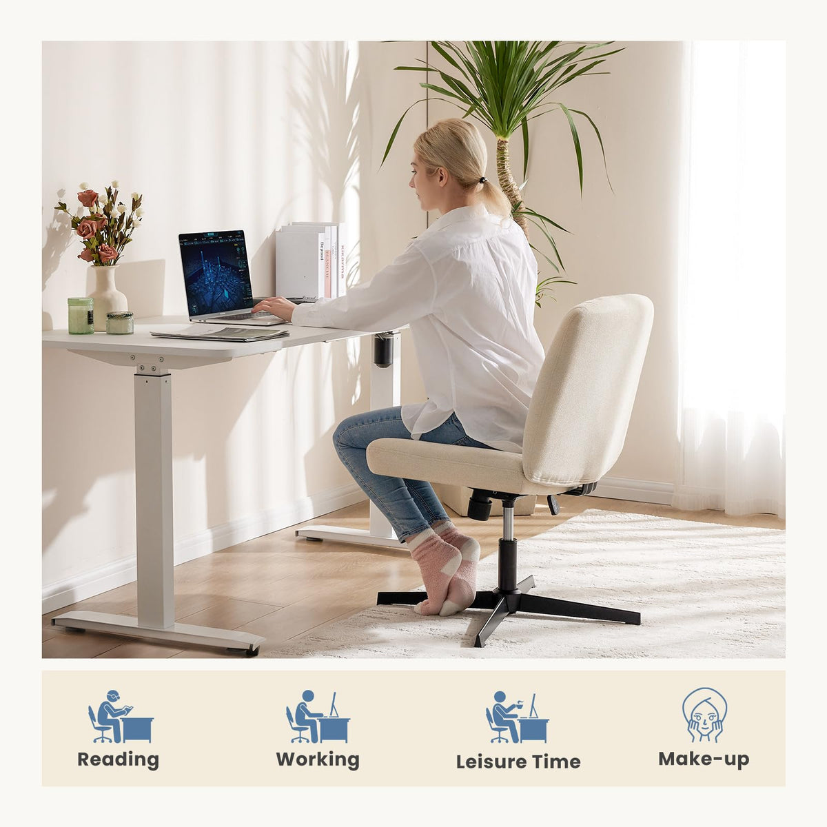 DUMOS Criss Cross Chair, Cross Legged Vanity Chair, Home Office