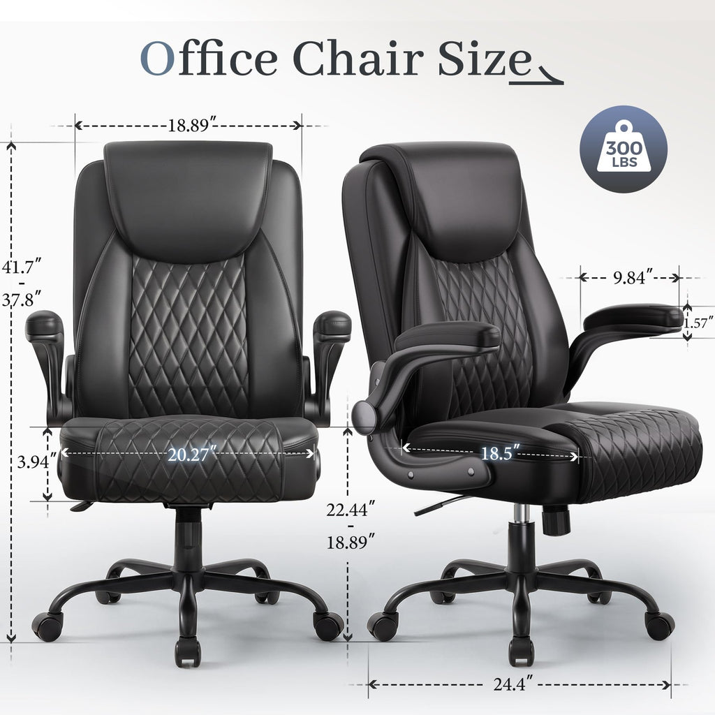 GTPOFFICE Executive Office Chair with Comfortable Lumbar Support, Ergonomic Gaming Chair with Flip-up Armrests & Zoned Pressure-Relief Cushion, Comfy PU Leather Desk Chair, Black