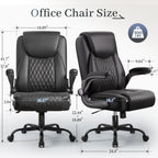 GTPOFFICE Executive Office Chair with Comfortable Lumbar Support, Ergonomic Gaming Chair with Flip-up Armrests & Zoned Pressure-Relief Cushion, Comfy PU Leather Desk Chair, Black