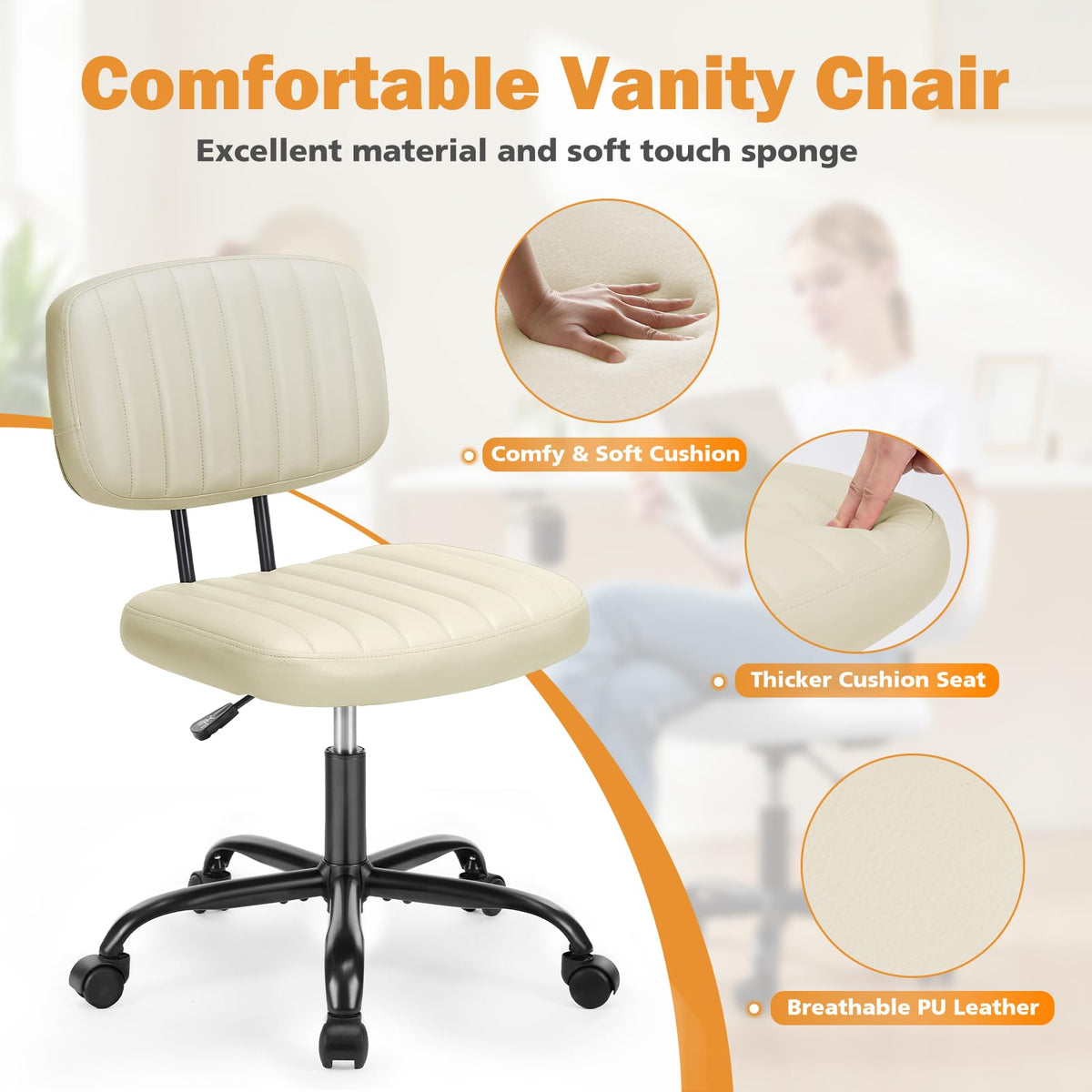 Sweetcrispy Office Desk Chair, Small Vanity Chair, Lumbar Support