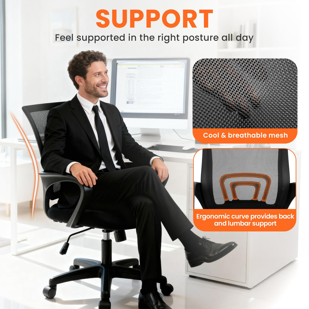 NEO CHAIR Office Computer Chair Ergonomic Mid-Back Mesh Desk Chair, Black