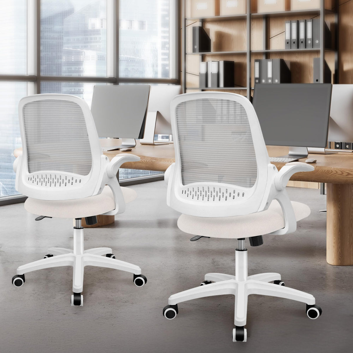 NEO CHAIR Office Desk Chair, Ergonomic Mesh with Flip-Up Armrests, Ivory